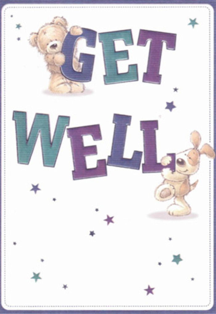 A true celebration of gentle encouragement unfurls across this get well card, where the friendly faces of a teddy bear and an exuberant puppy take centre stage, both surrounded by whimsical, softly glowing stars. The lively characters are drawn with such vividness that you can nearly sense the comforting plush of the bear's fluffy fur and the velvety droop of the pup's ears-a tactile warmth akin to wrapping up in a handmade quilt on a breezy Putney evening. Bold, oversize lettering shaded in elegant purples and tranquil aquas grounds the design in cheerful optimism, the typography itself seeming to lift off the page against a luminous, white background. There's an airy lightness and welcome clarity to the composition, recalling the openness and friendliness of Putney's riverside paths. Sending this card, perhaps with a bouquet expertly assembled by Putney Florist, would amplify its heartfelt message, each detail radiating positive energy and sincere care. Also notable is the artists' attention to detail in every brushstroke, similar to the care with which florists in nearby West Putney create bespoke arrangements-always seeking to lift the spirits, no matter a recipient's age. This is a card that feels like a smile delivered to your doorstep.